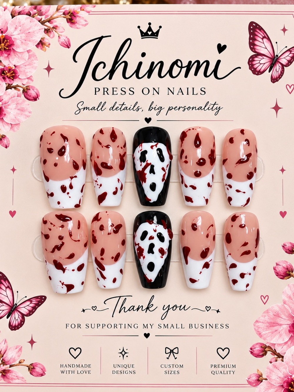 🩸 Bloody Ghost Halloween Press-On Nails 👻🖤